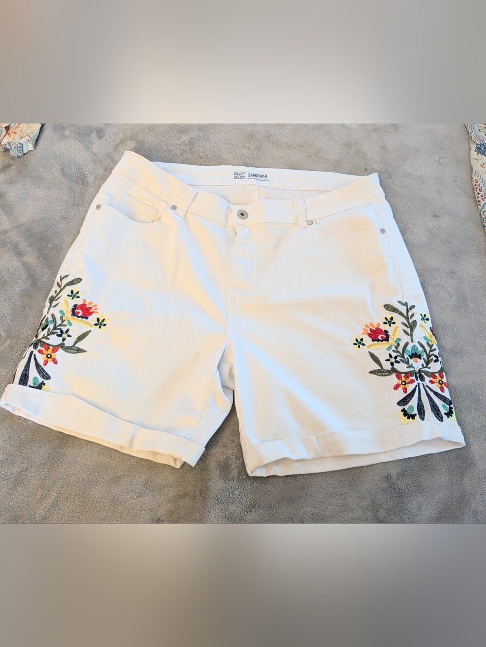 Sandpiper White Embroidered Floral Bermuda Shorts